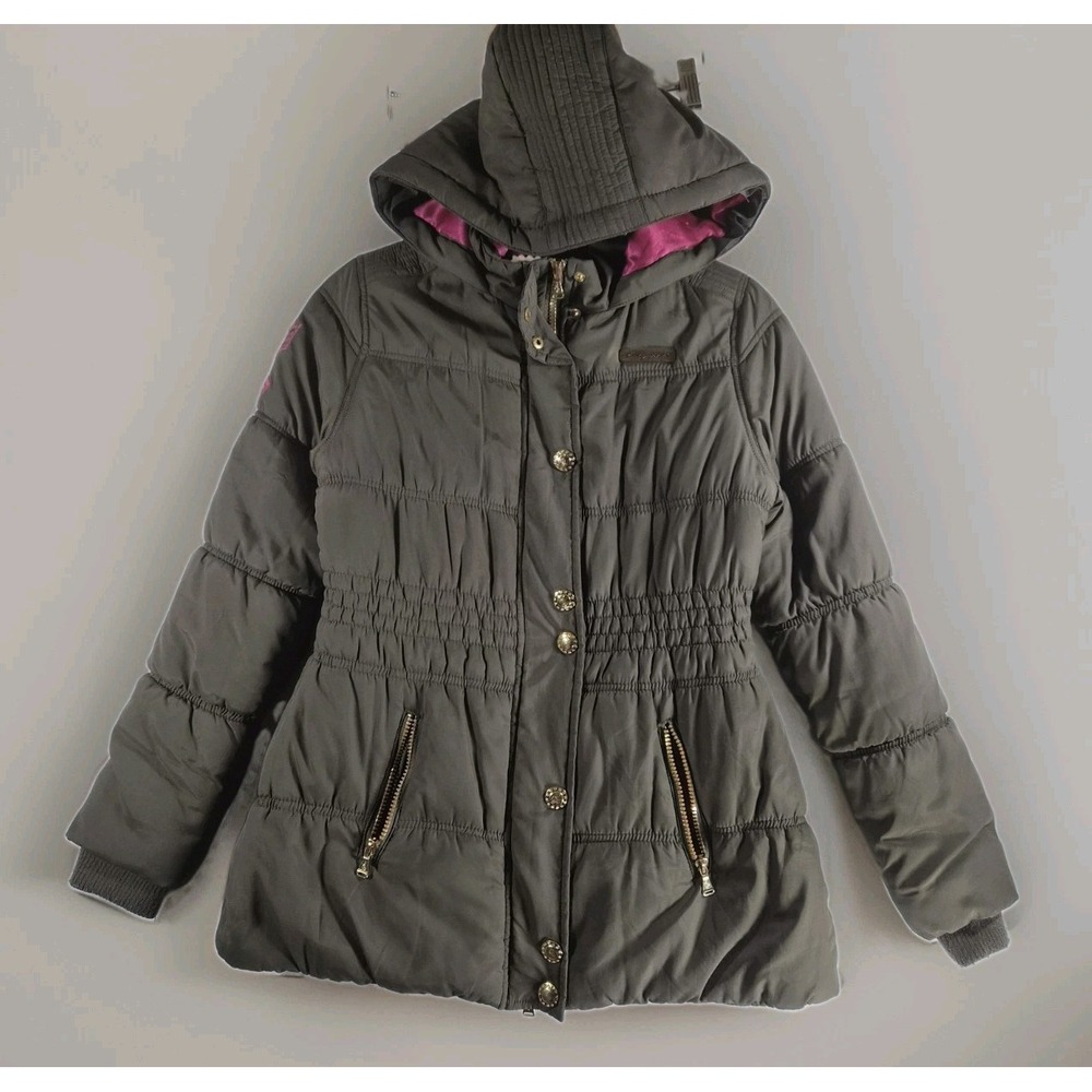 Vintage Baby Phat Women's Large Brown Puffer Jacket Pink Lined Y2K Hooded